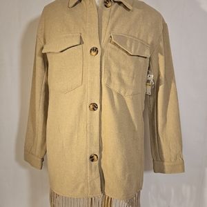 Size M Laundry by Shelli Segal Fringe Jacket. Western Shacket. Camel Tan Coat